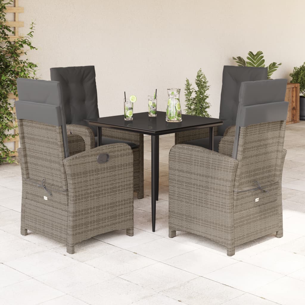 3-tlg. Garten-Essgruppe mit Kissen Grau Poly Rattan