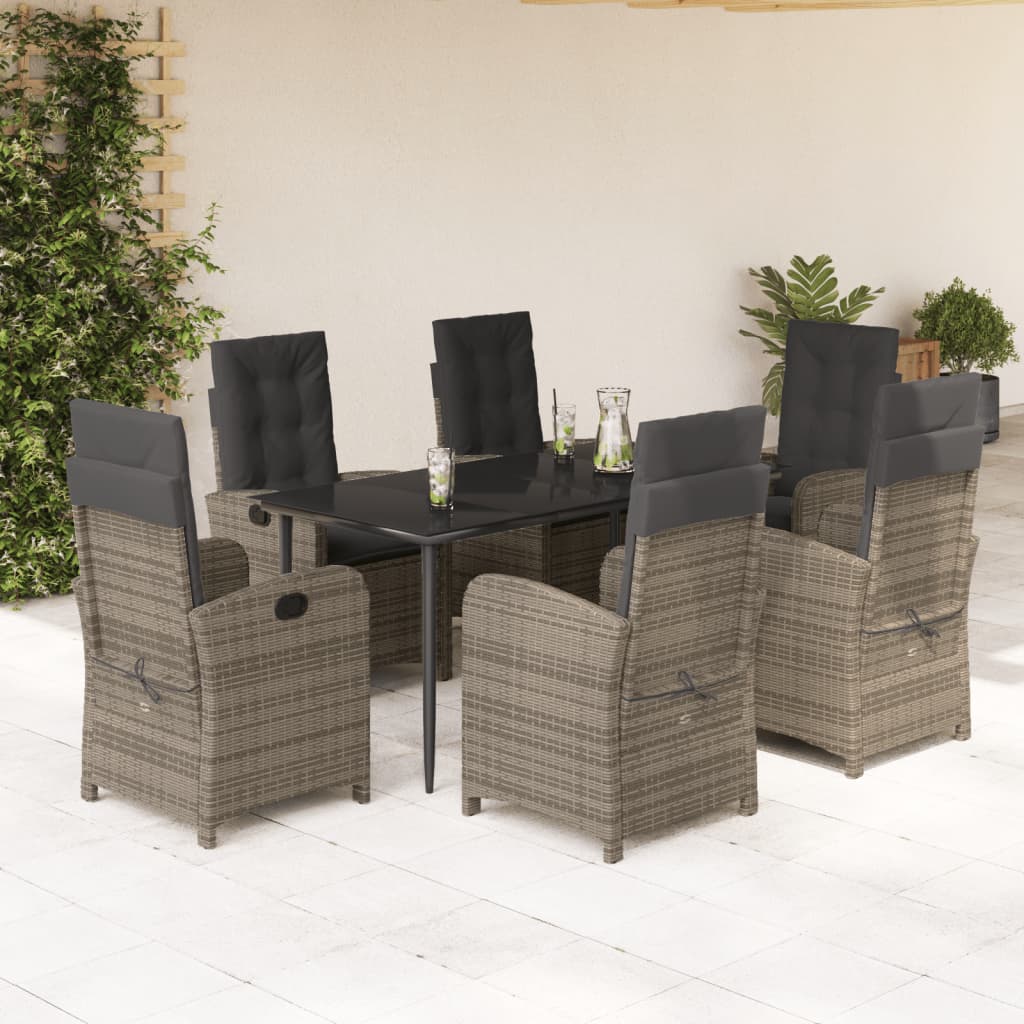 3-tlg. Garten-Essgruppe mit Kissen Grau Poly Rattan