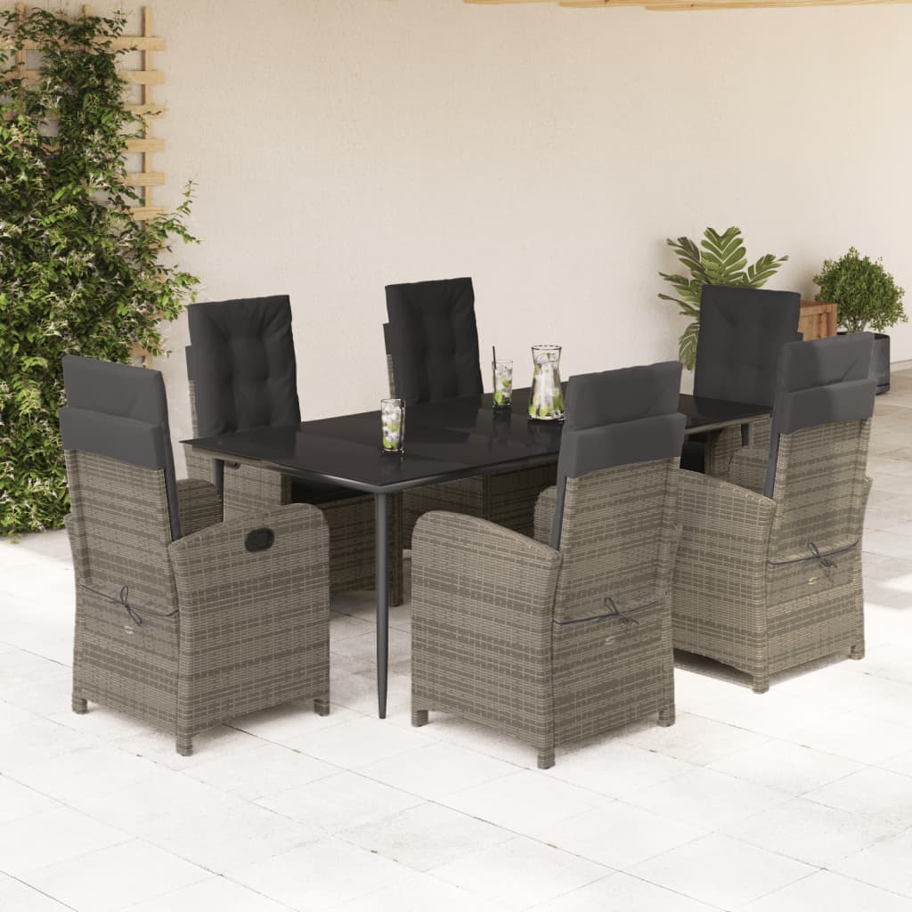 3-tlg. Garten-Essgruppe mit Kissen Grau Poly Rattan