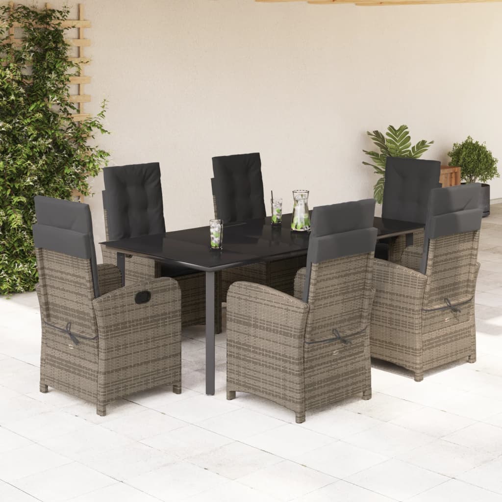 3-tlg. Garten-Essgruppe mit Kissen Grau Poly Rattan
