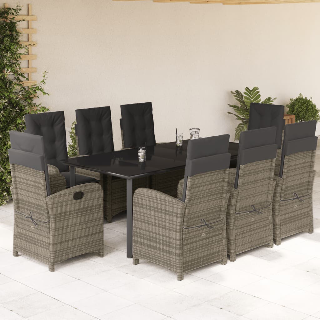 3-tlg. Garten-Essgruppe mit Kissen Grau Poly Rattan