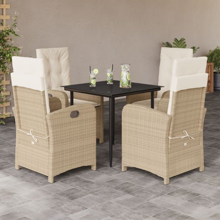 3-tlg. Garten-Essgruppe mit Kissen Beige Poly Rattan