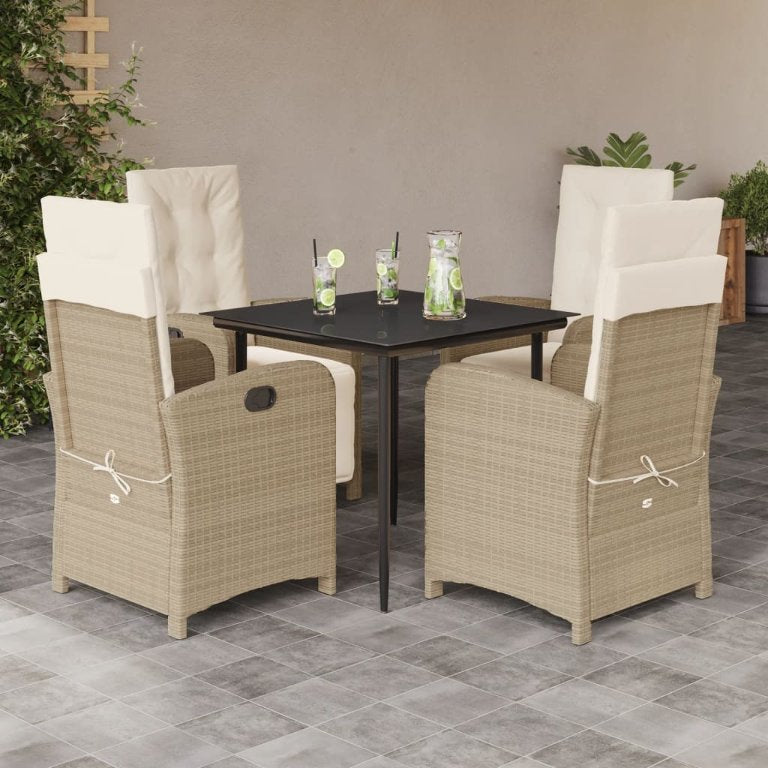3-tlg. Garten-Essgruppe mit Kissen Beige Poly Rattan
