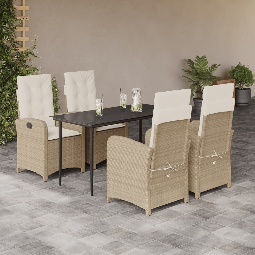 3-tlg. Garten-Essgruppe mit Kissen Beige Poly Rattan