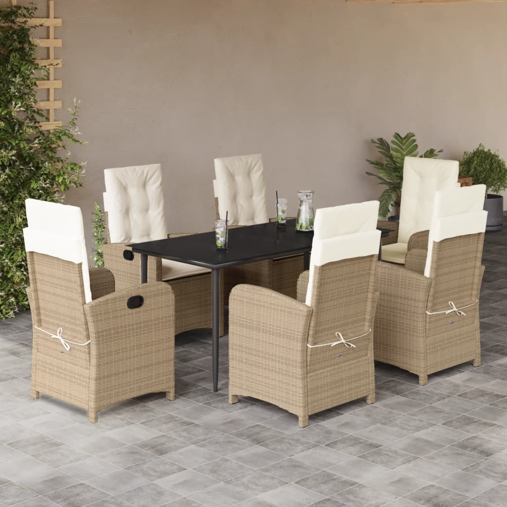 3-tlg. Garten-Essgruppe mit Kissen Beige Poly Rattan