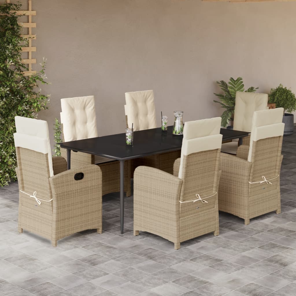 3-tlg. Garten-Essgruppe mit Kissen Beige Poly Rattan