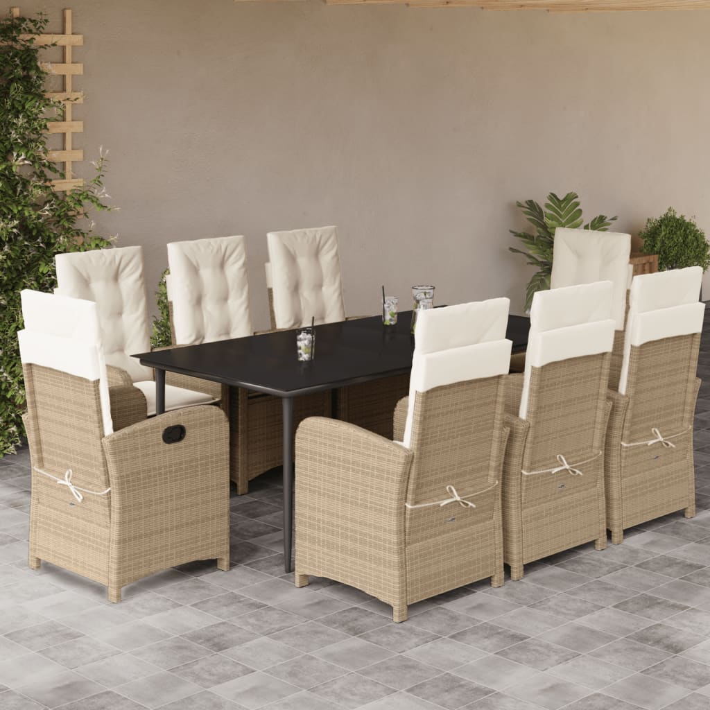 3-tlg. Garten-Essgruppe mit Kissen Beige Poly Rattan