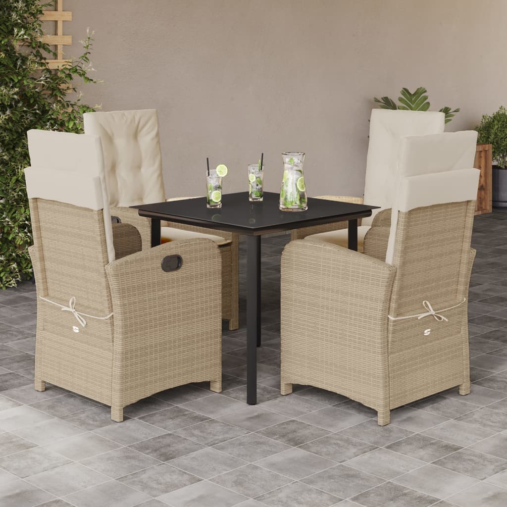 3-tlg. Garten-Essgruppe mit Kissen Beige Poly Rattan