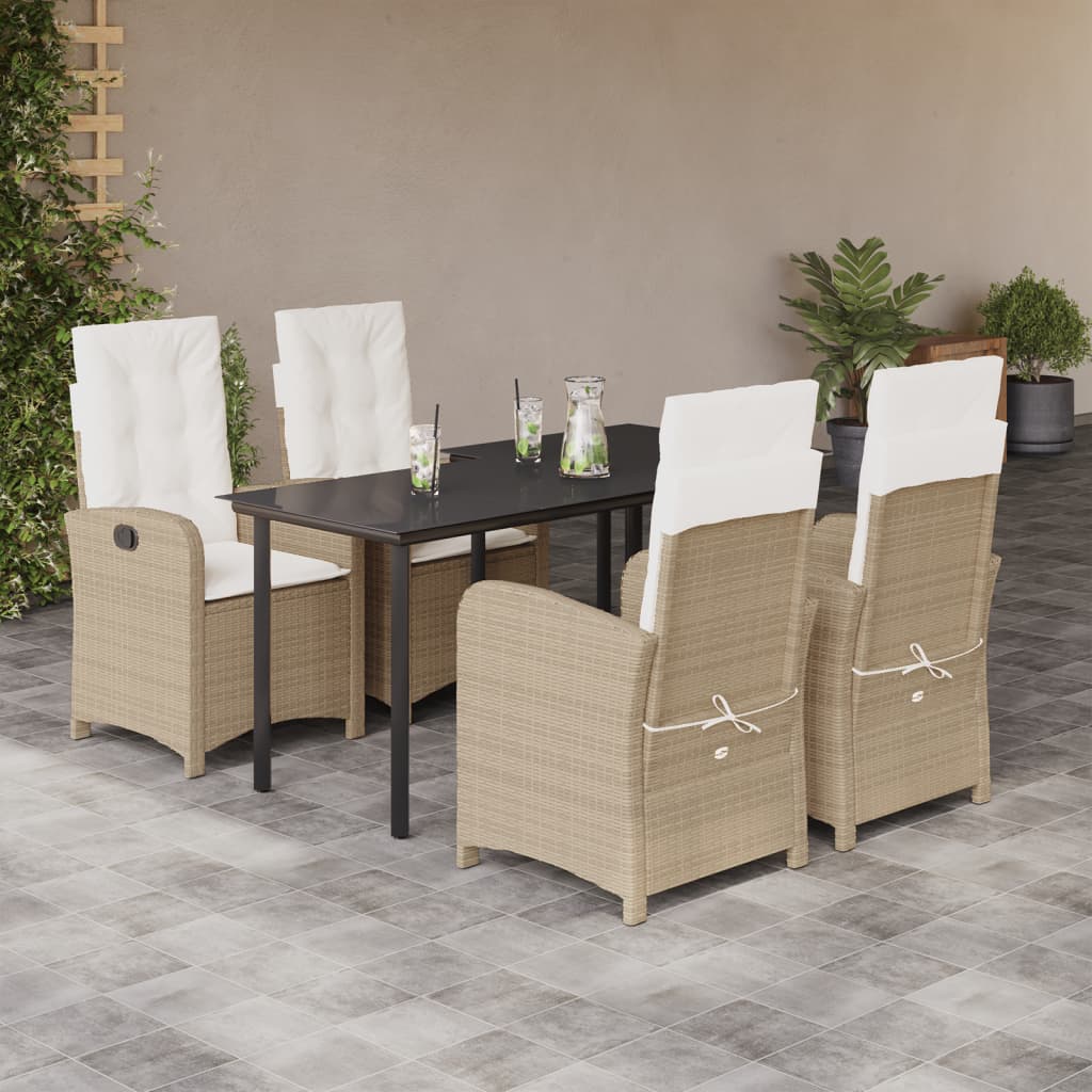 3-tlg. Garten-Essgruppe mit Kissen Beige Poly Rattan
