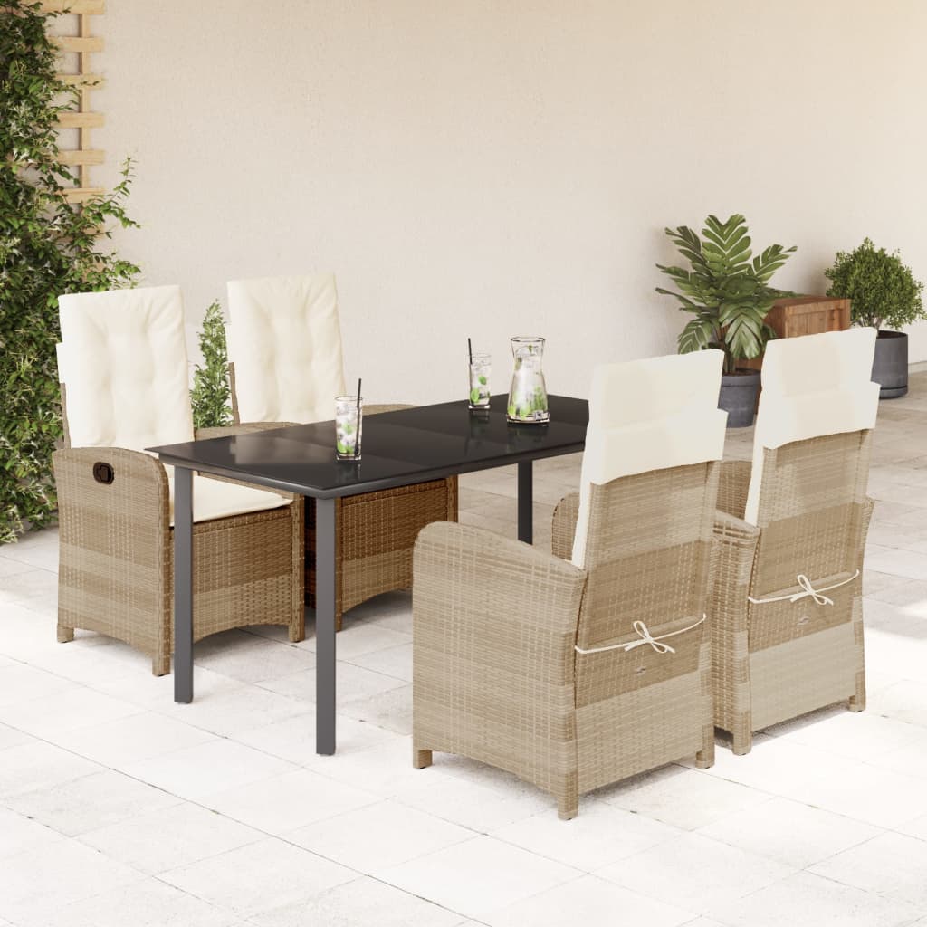 3-tlg. Garten-Essgruppe mit Kissen Beige Poly Rattan