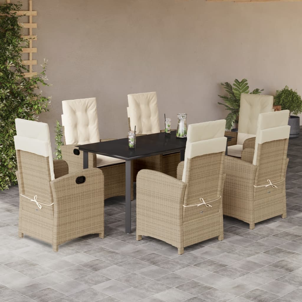 3-tlg. Garten-Essgruppe mit Kissen Beige Poly Rattan