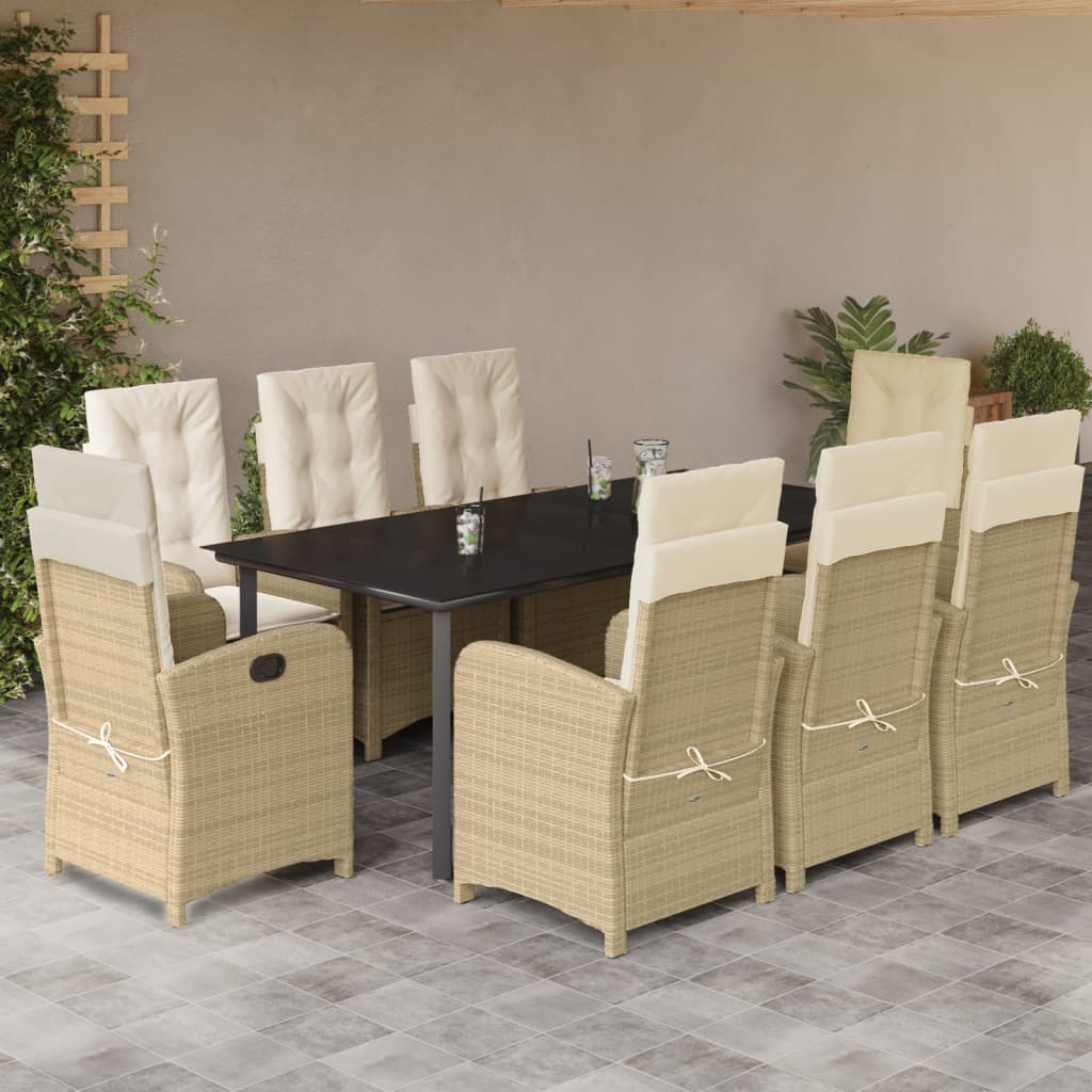 3-tlg. Garten-Essgruppe mit Kissen Beige Poly Rattan