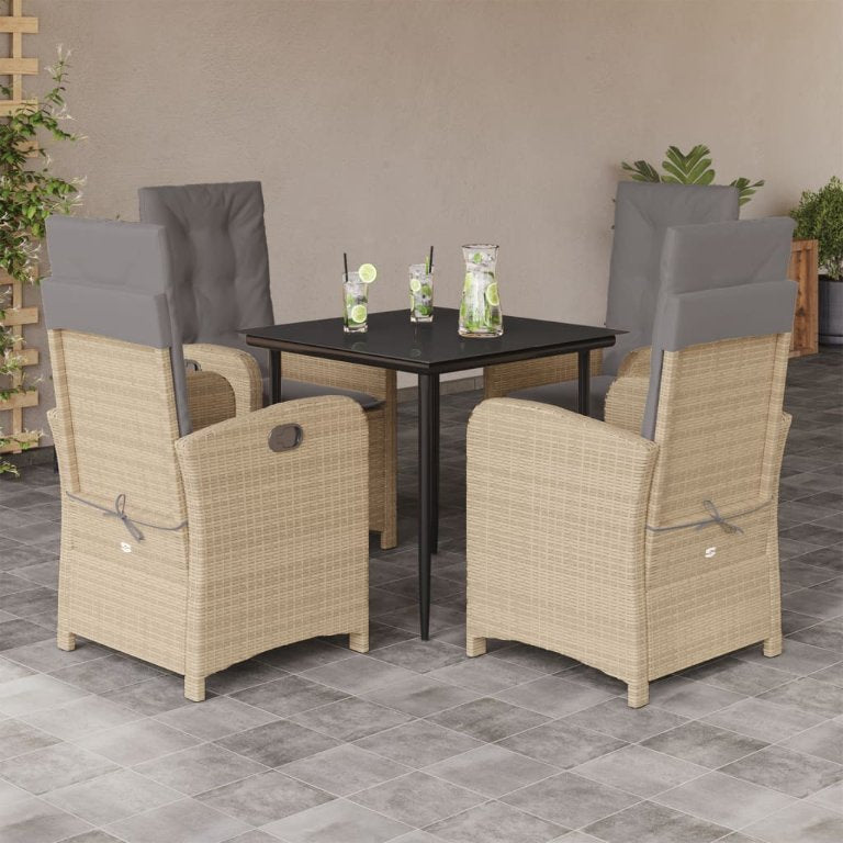 3-tlg. Garten-Essgruppe mit Kissen Beigemischung Poly Rattan
