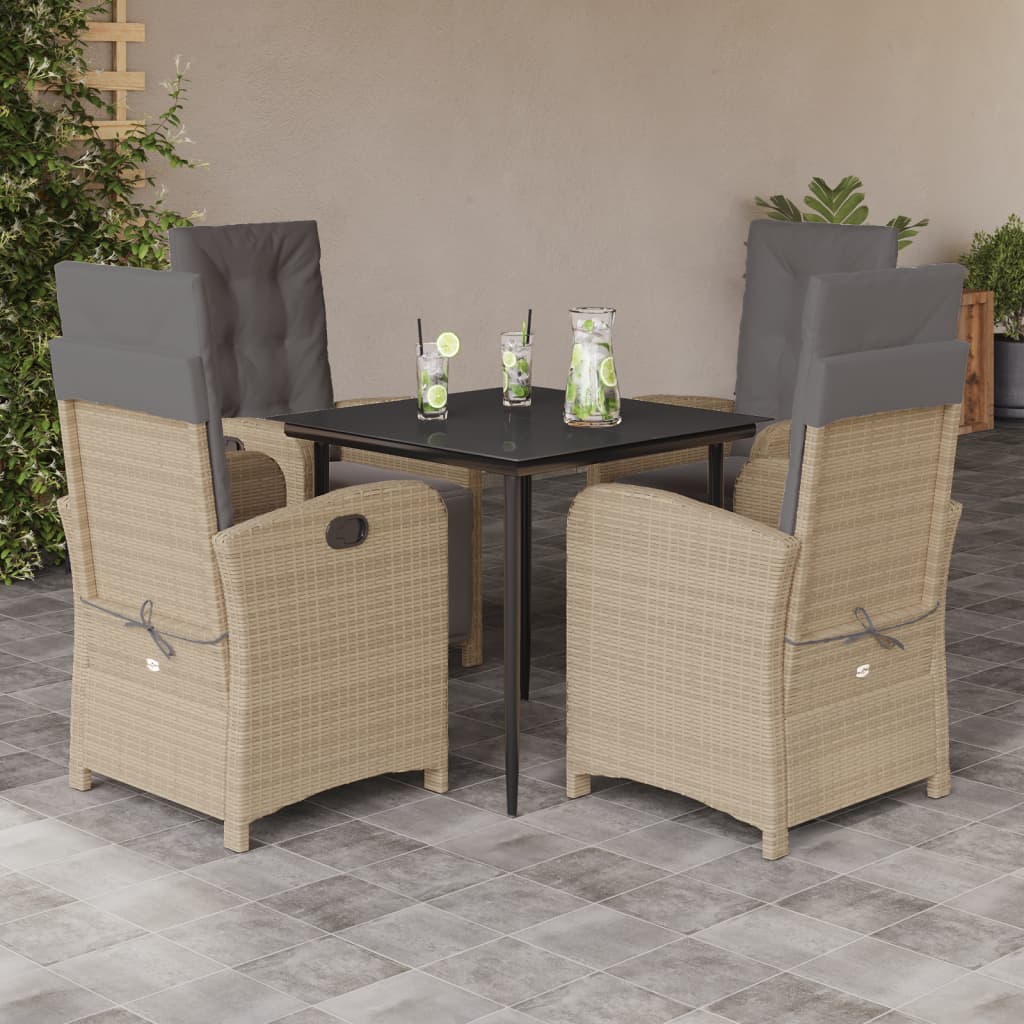 3-tlg. Garten-Essgruppe mit Kissen Beigemischung Poly Rattan