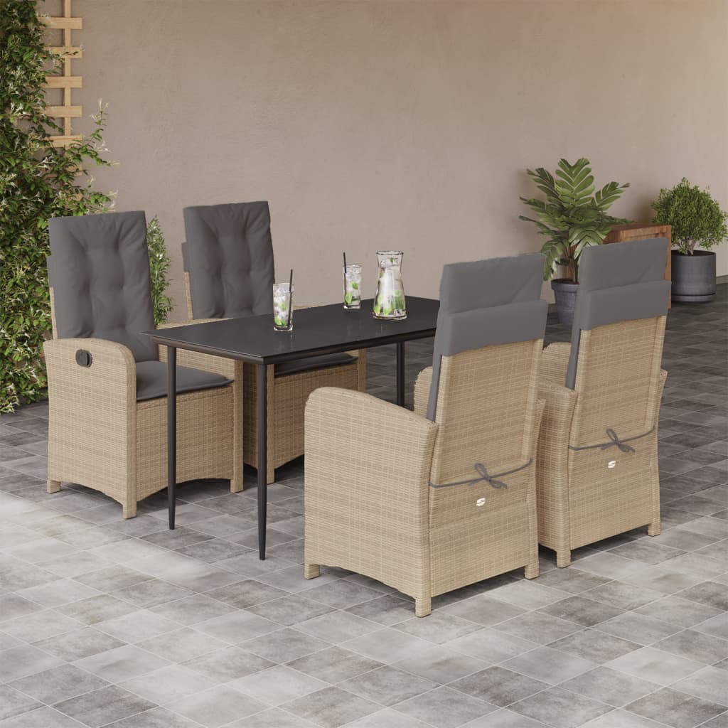 3-tlg. Garten-Essgruppe mit Kissen Beigemischung Poly Rattan