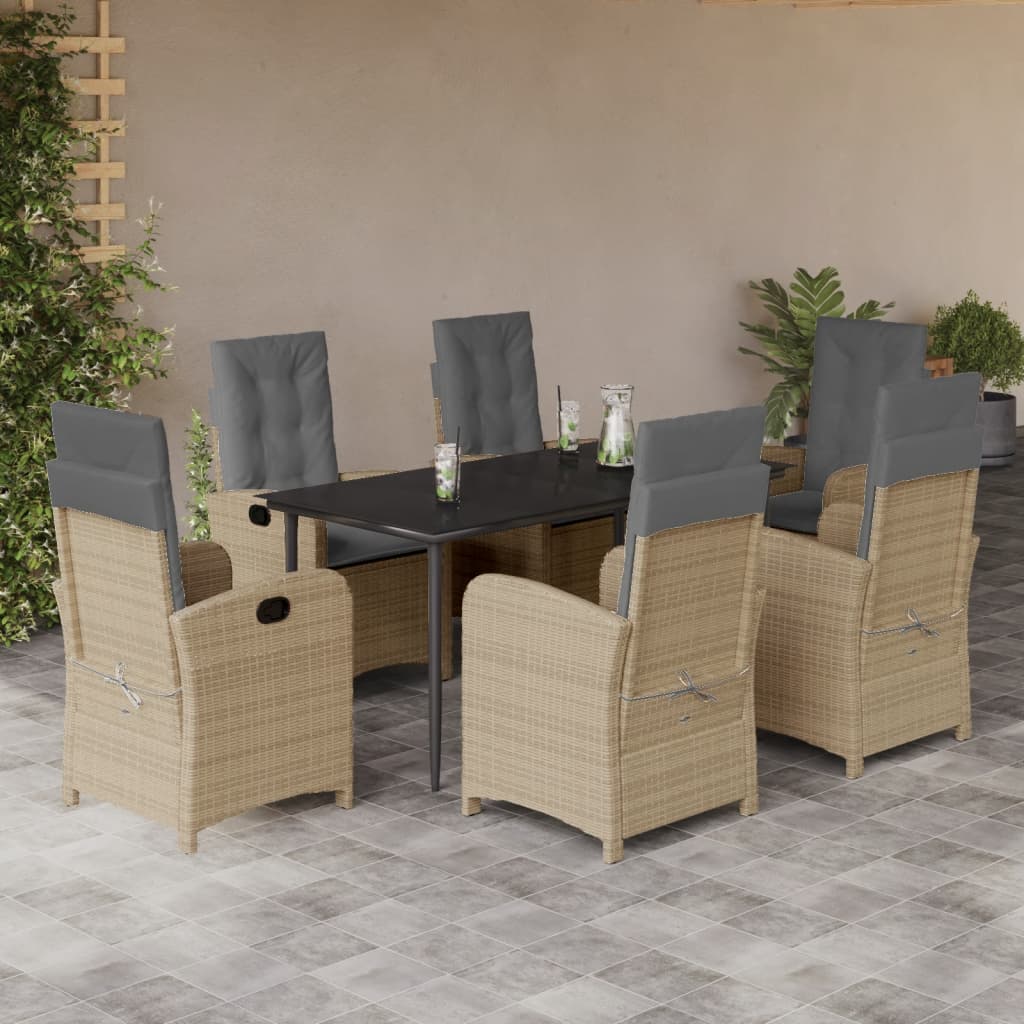 3-tlg. Garten-Essgruppe mit Kissen Beigemischung Poly Rattan