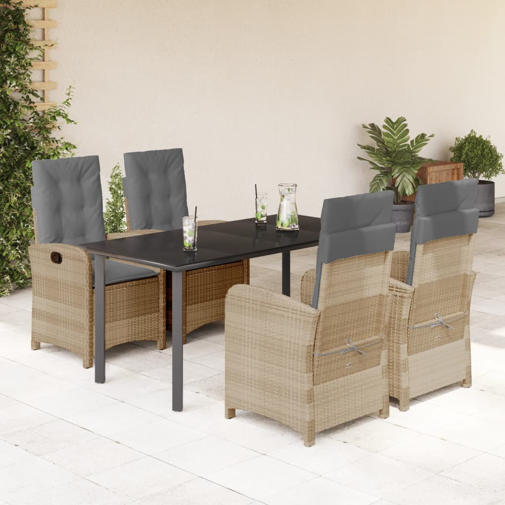3-tlg. Garten-Essgruppe mit Kissen Beigemischung Poly Rattan