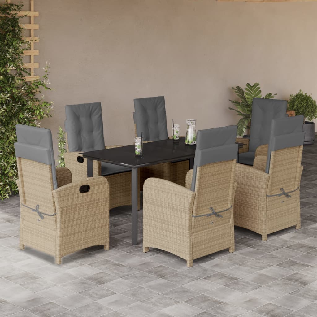 3-tlg. Garten-Essgruppe mit Kissen Beigemischung Poly Rattan