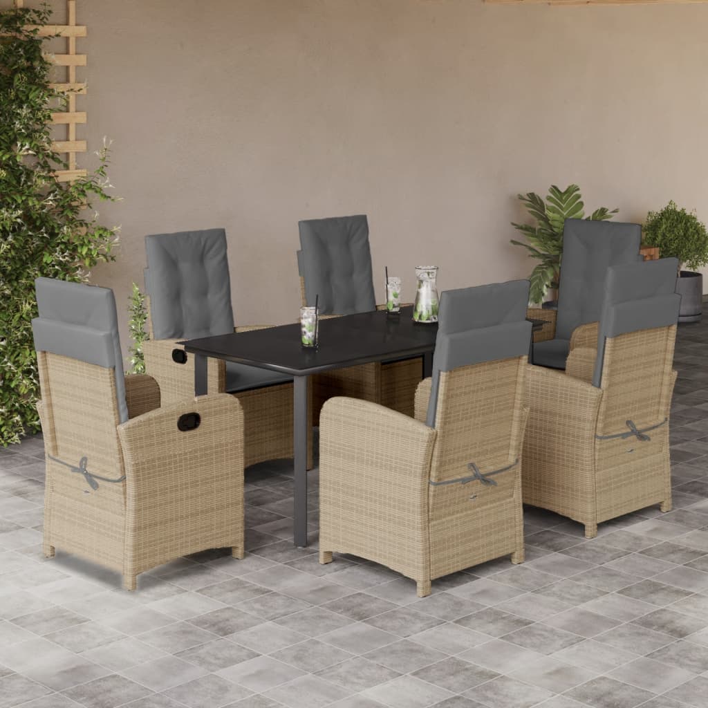 3-tlg. Garten-Essgruppe mit Kissen Beigemischung Poly Rattan