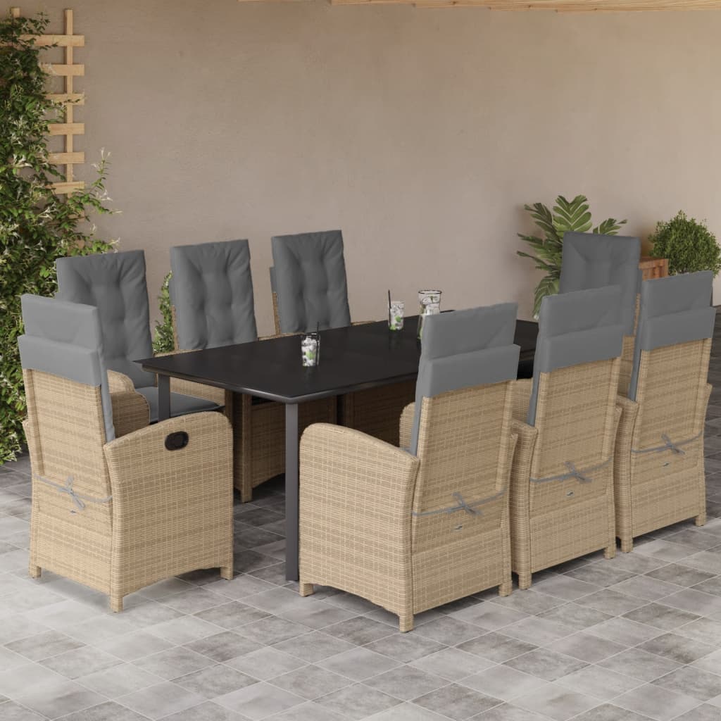 3-tlg. Garten-Essgruppe mit Kissen Beigemischung Poly Rattan