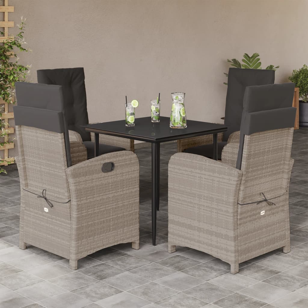 3-tlg. Garten-Essgruppe mit Kissen Hellgrau Poly Rattan