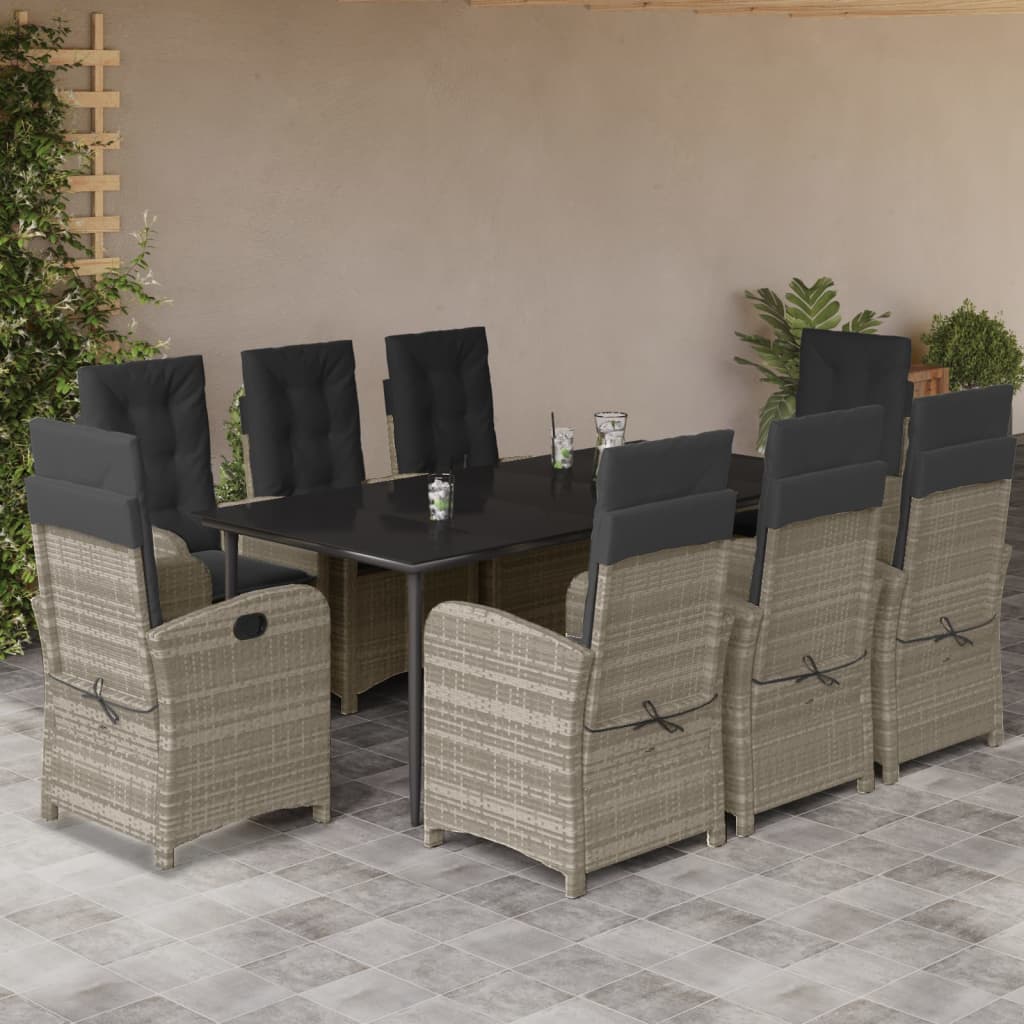3-tlg. Garten-Essgruppe mit Kissen Hellgrau Poly Rattan
