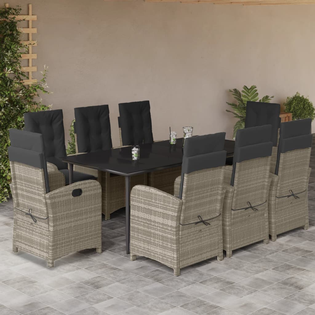 3-tlg. Garten-Essgruppe mit Kissen Hellgrau Poly Rattan