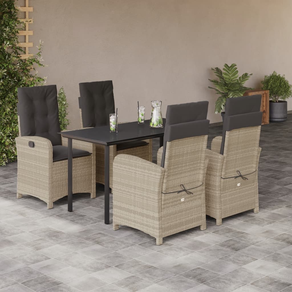 3-tlg. Garten-Essgruppe mit Kissen Hellgrau Poly Rattan