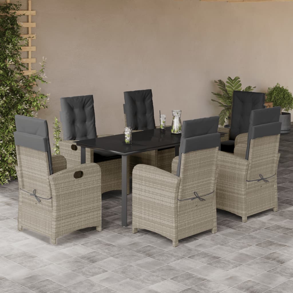 3-tlg. Garten-Essgruppe mit Kissen Hellgrau Poly Rattan