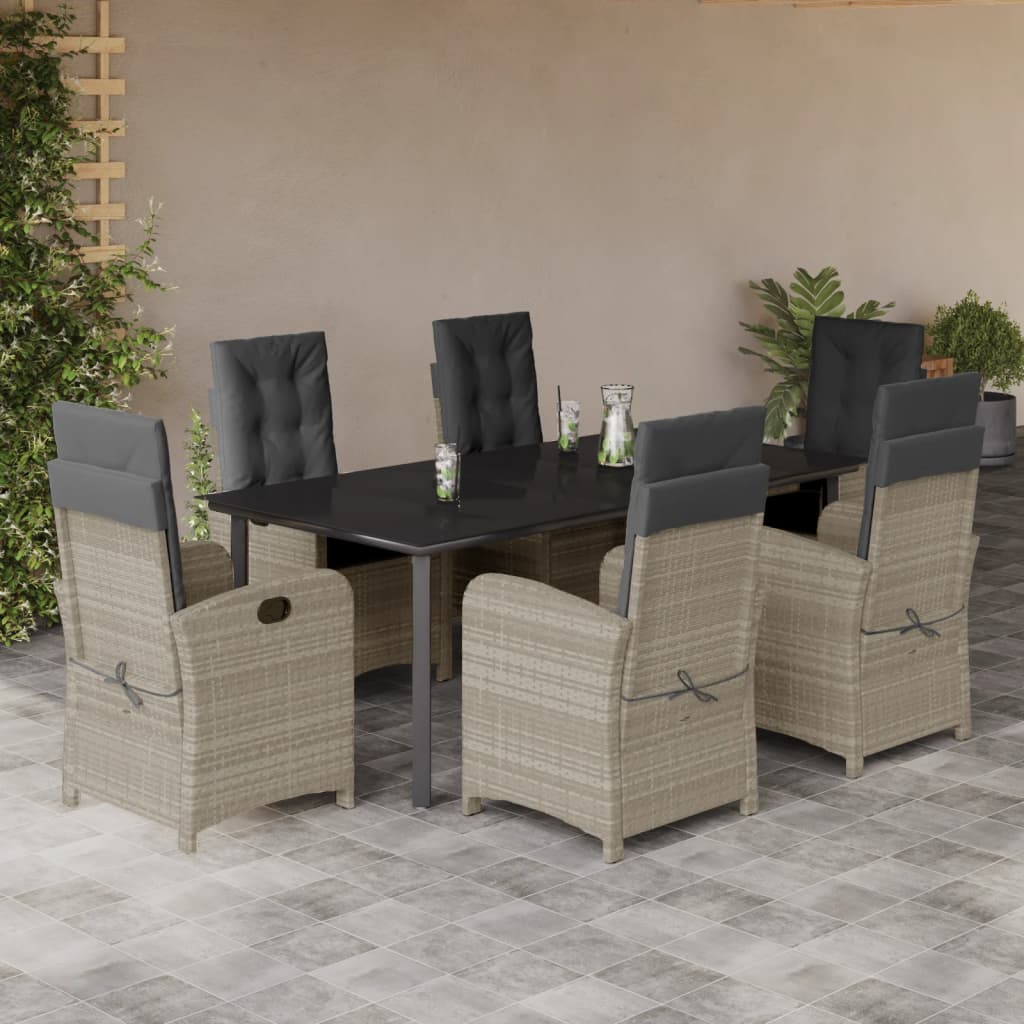 3-tlg. Garten-Essgruppe mit Kissen Hellgrau Poly Rattan