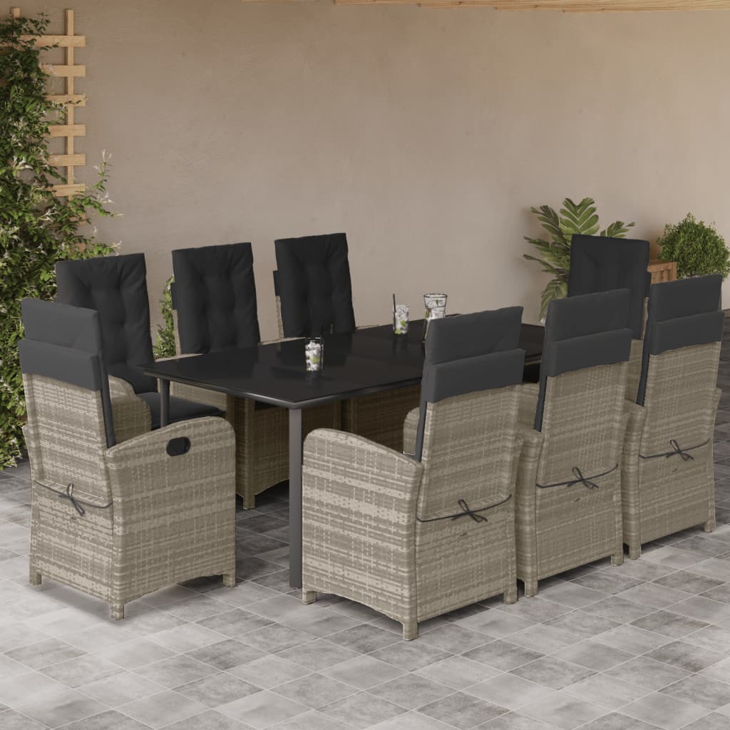 3-tlg. Garten-Essgruppe mit Kissen Hellgrau Poly Rattan