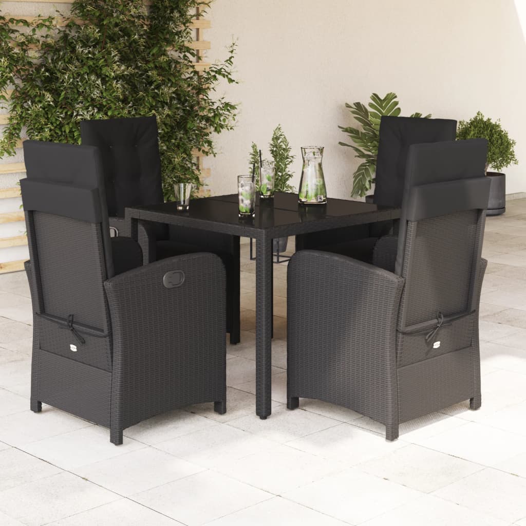 3-tlg. Bistro-Set mit Kissen Schwarz Poly Rattan