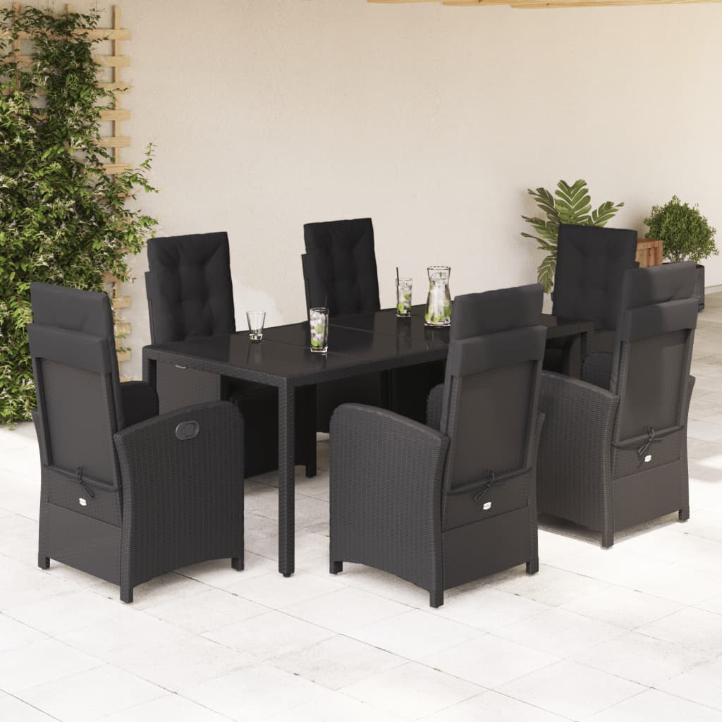 3-tlg. Bistro-Set mit Kissen Schwarz Poly Rattan