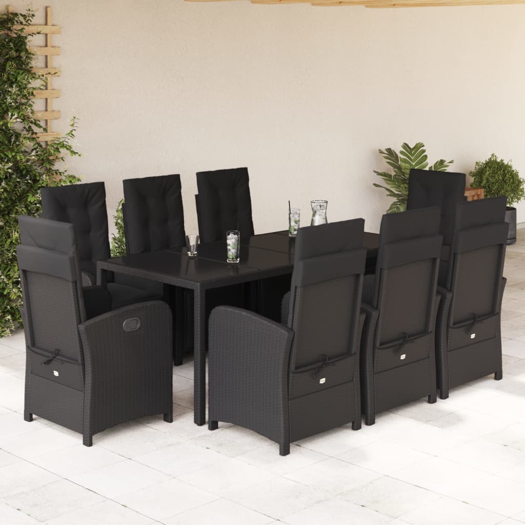 3-tlg. Bistro-Set mit Kissen Schwarz Poly Rattan