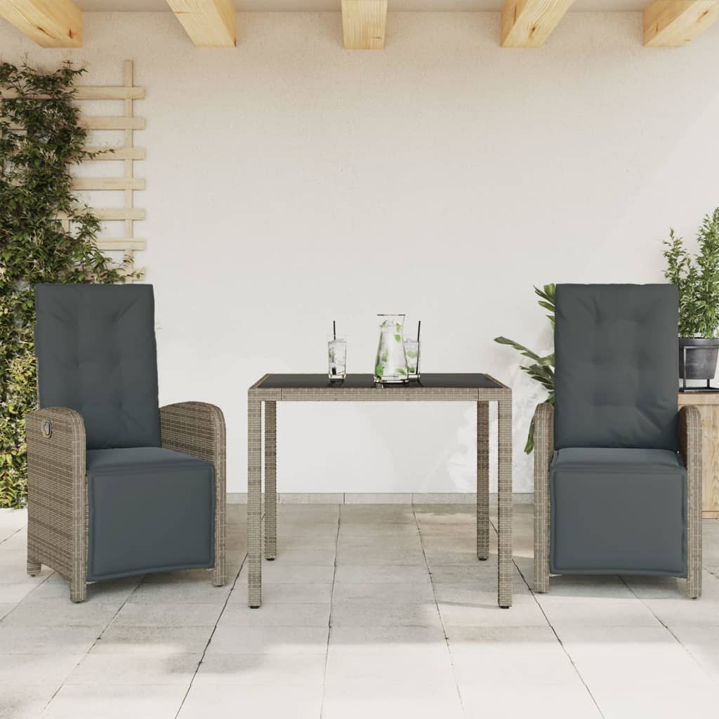 3-tlg. Bistro-Set mit Kissen Schwarz Poly Rattan