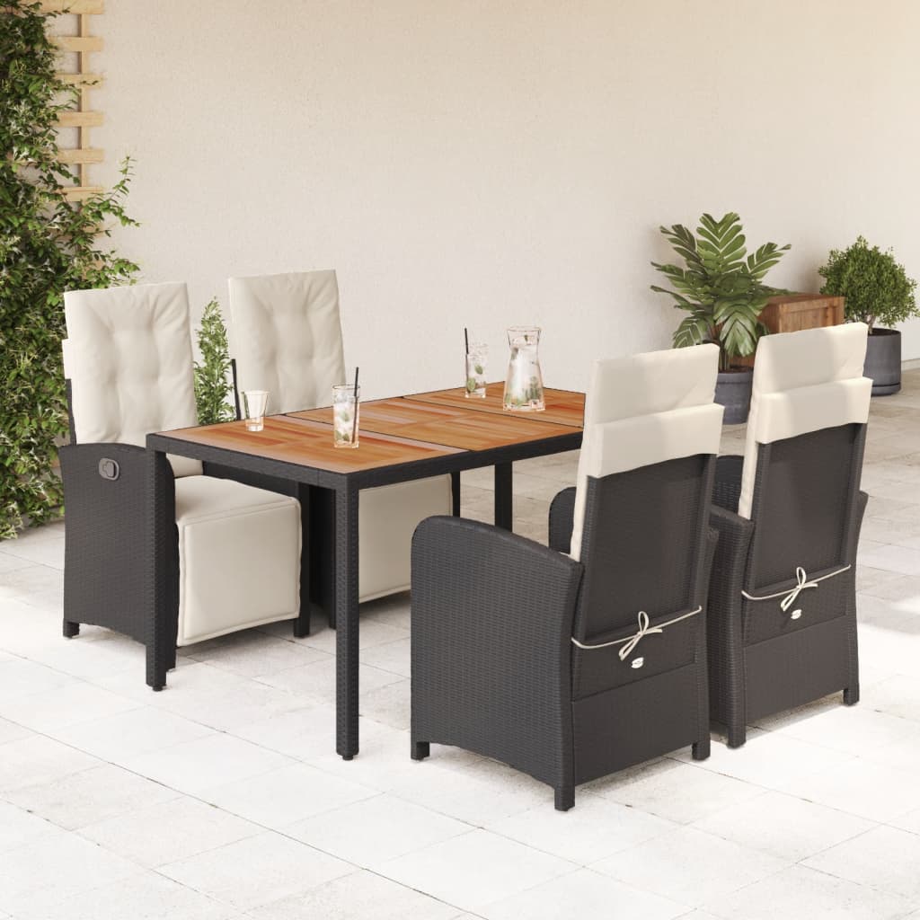 3-tlg. Bistro-Set mit Kissen Schwarz Poly Rattan