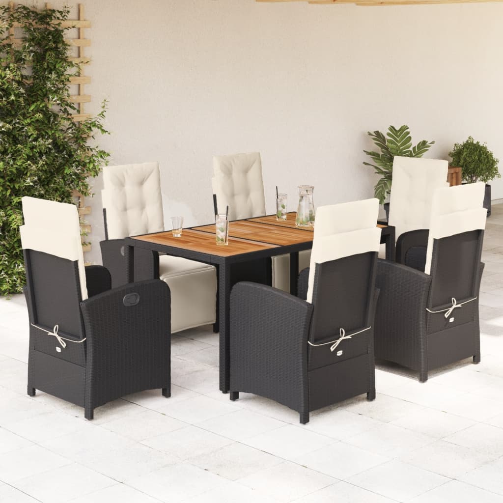 3-tlg. Bistro-Set mit Kissen Schwarz Poly Rattan