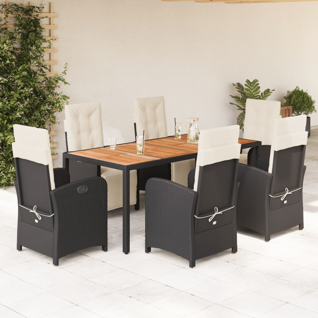 3-tlg. Bistro-Set mit Kissen Schwarz Poly Rattan