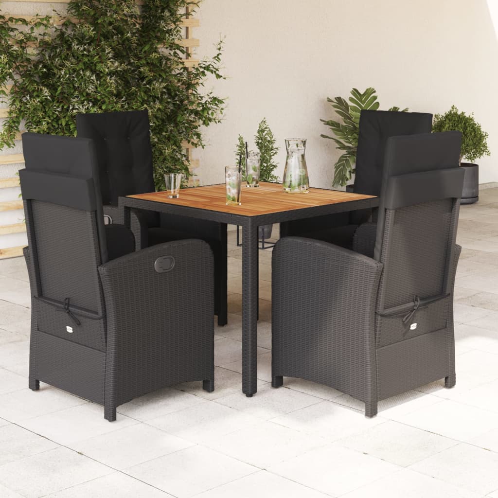 3-tlg. Bistro-Set mit Kissen Schwarz Poly Rattan