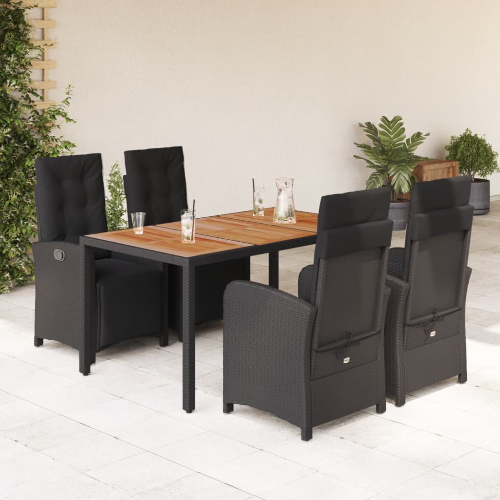 3-tlg. Bistro-Set mit Kissen Schwarz Poly Rattan