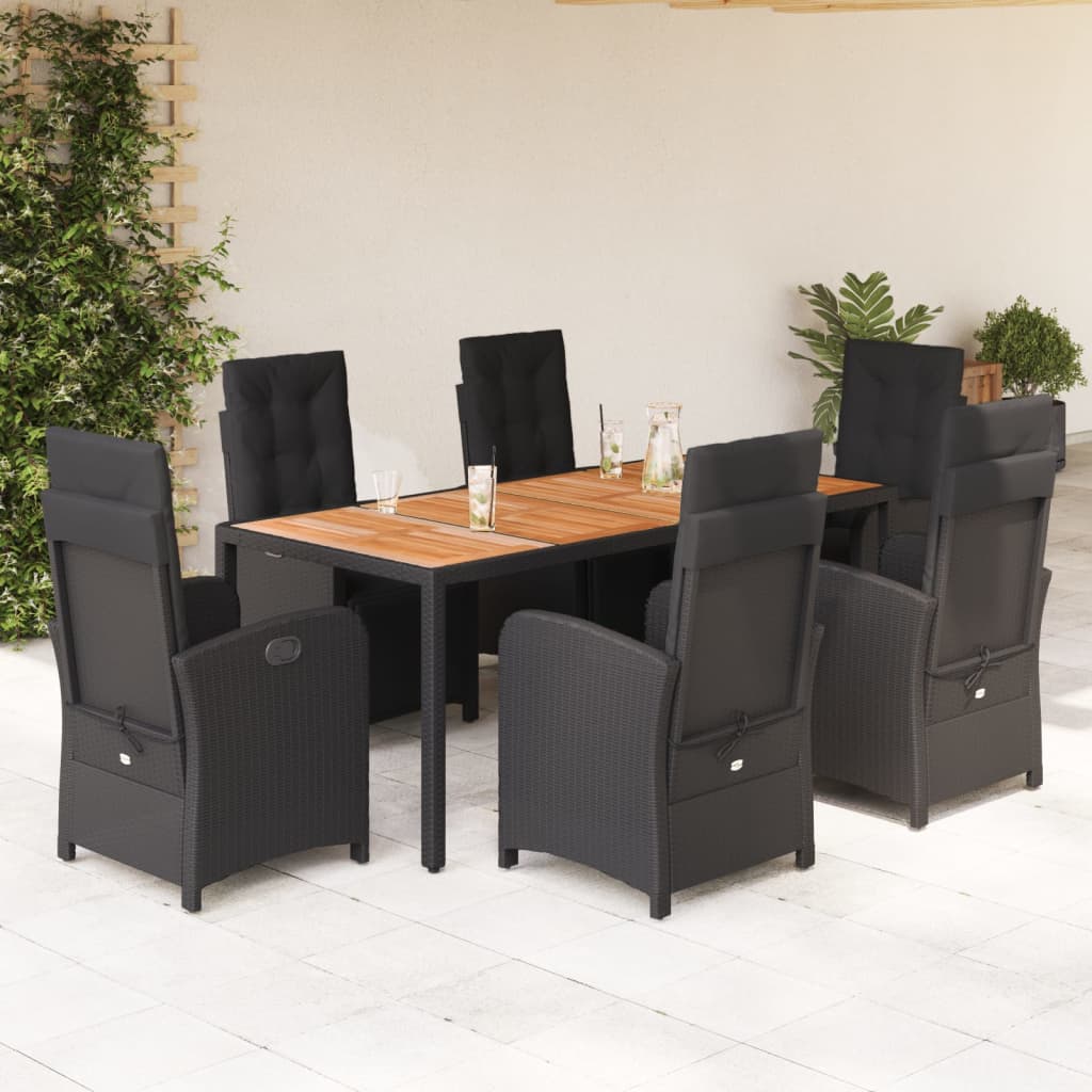 3-tlg. Bistro-Set mit Kissen Schwarz Poly Rattan