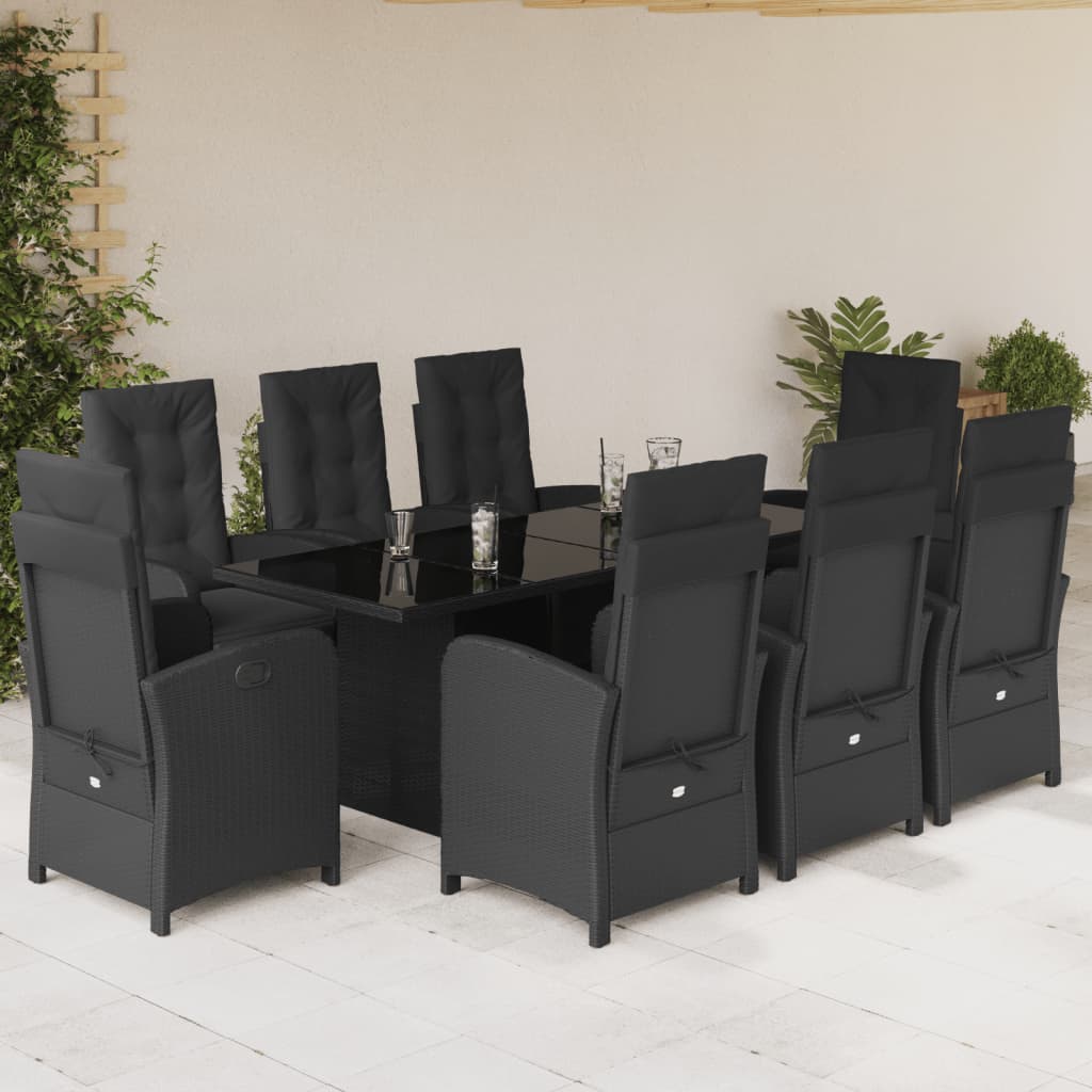 7-tlg. Garten-Essgruppe mit Kissen Schwarz Poly Rattan