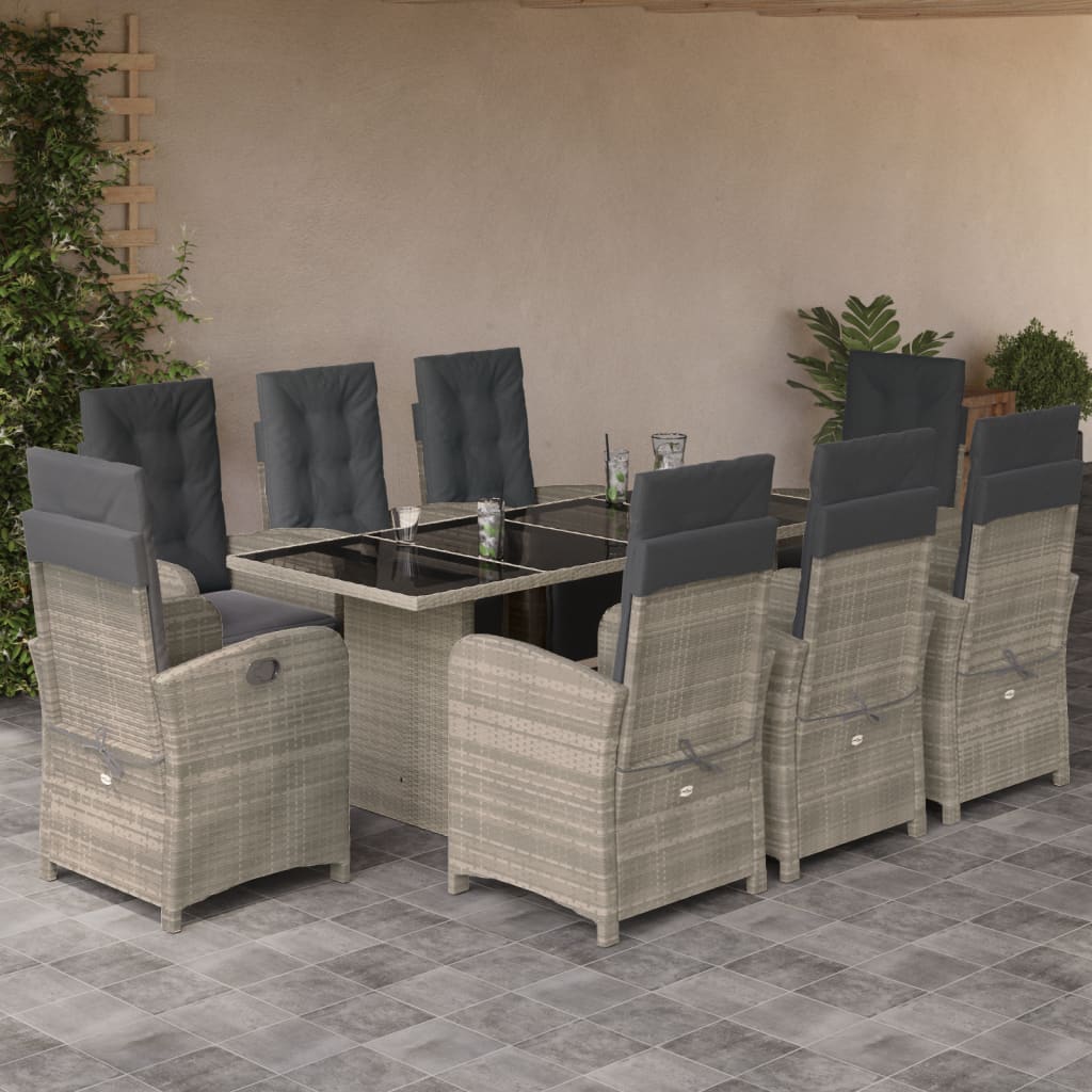 7-tlg. Garten-Essgruppe mit Kissen Schwarz Poly Rattan