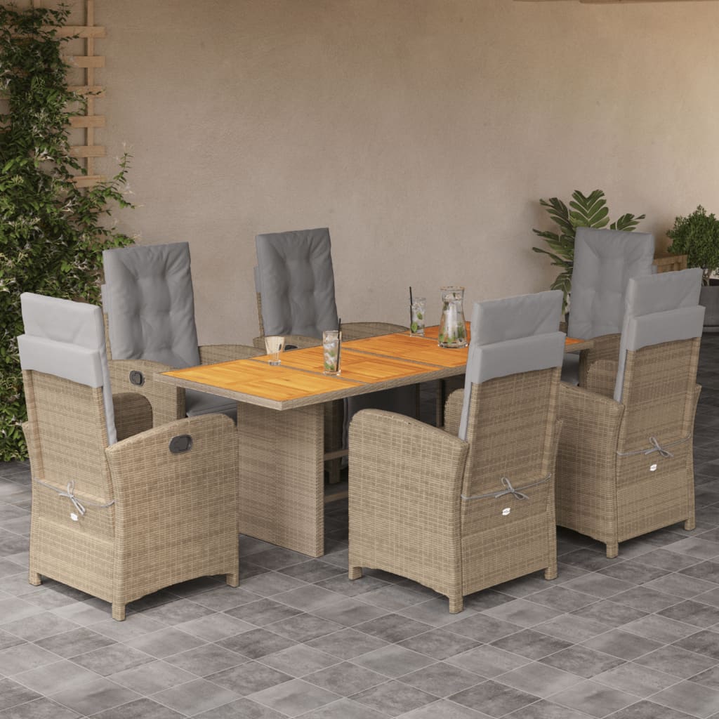 7-tlg. Garten-Essgruppe mit Kissen Schwarz Poly Rattan