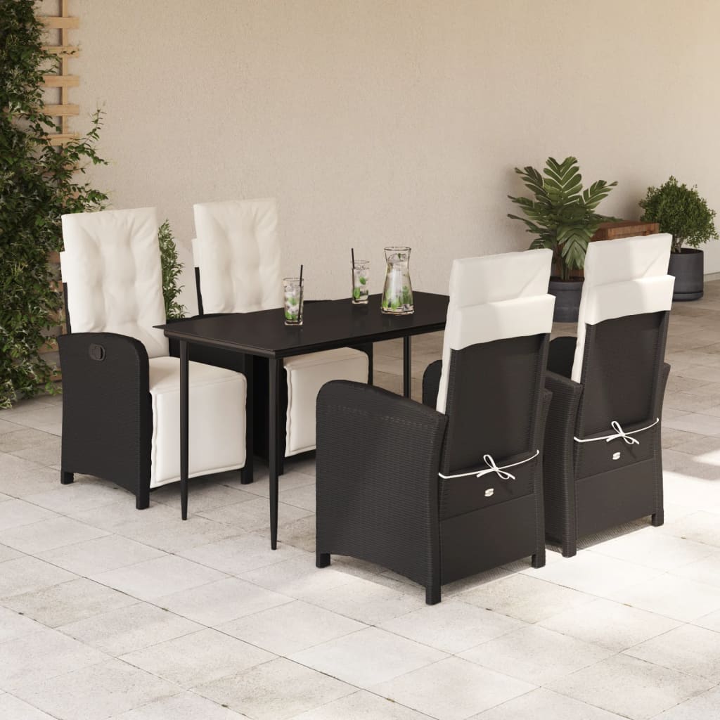 3-tlg. Bistro-Set mit Kissen Schwarz Poly Rattan