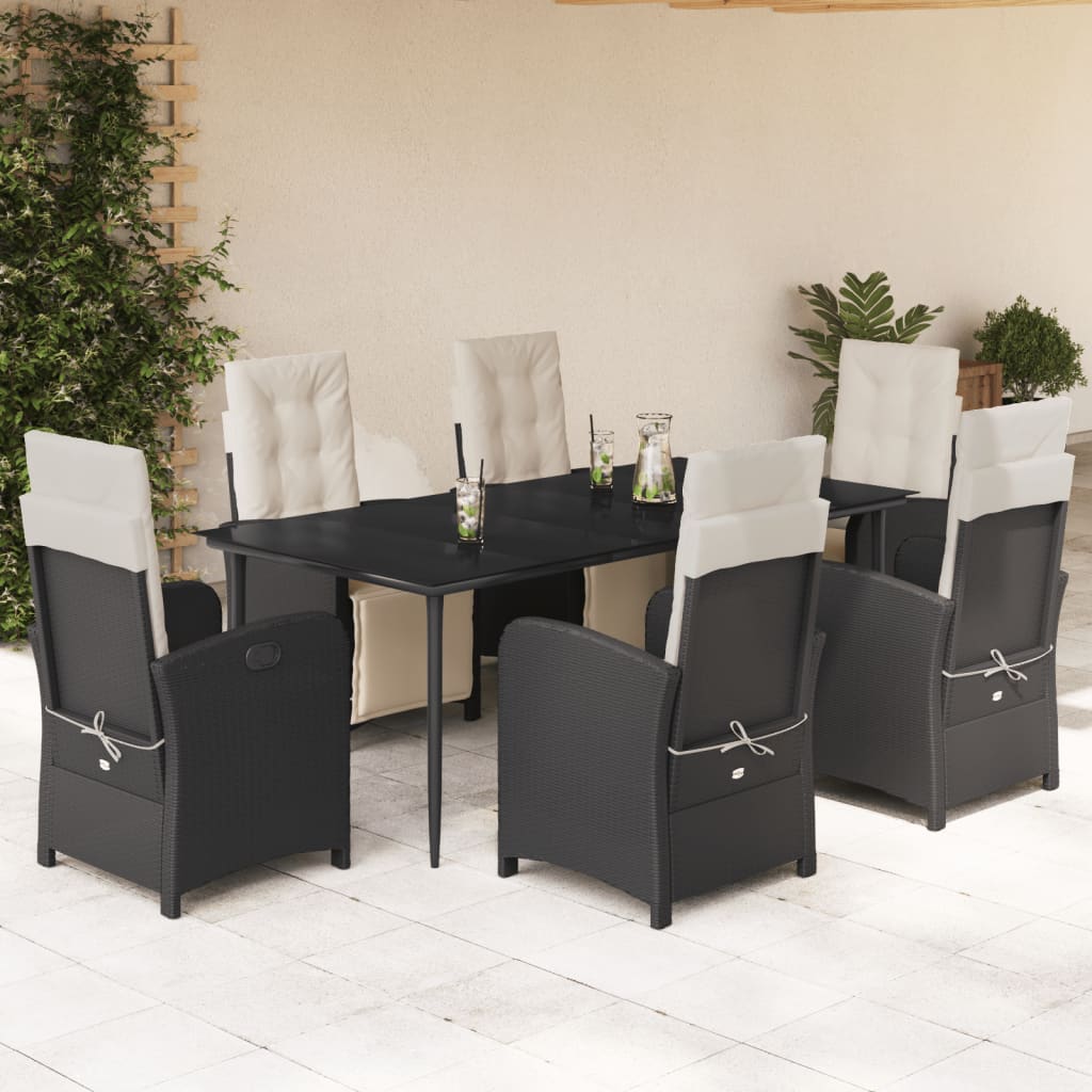 3-tlg. Bistro-Set mit Kissen Schwarz Poly Rattan
