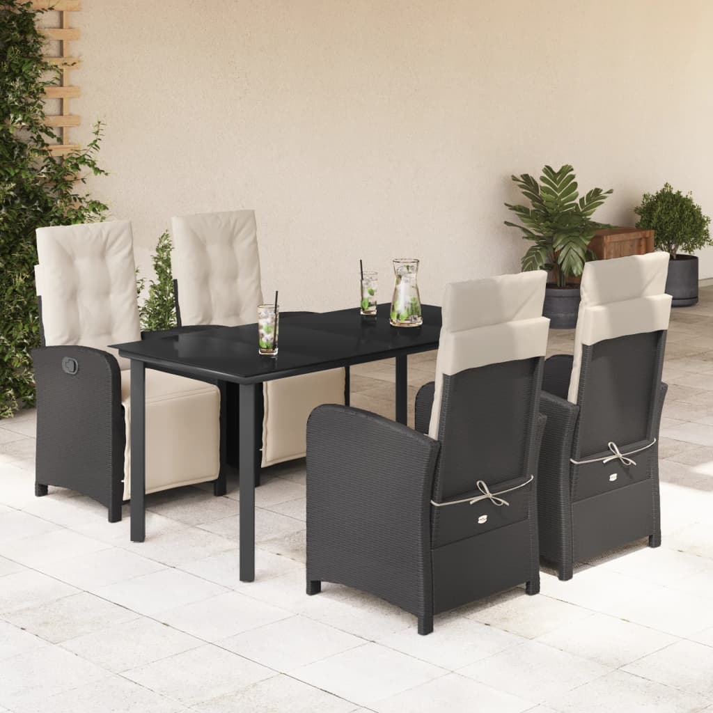3-tlg. Bistro-Set mit Kissen Schwarz Poly Rattan