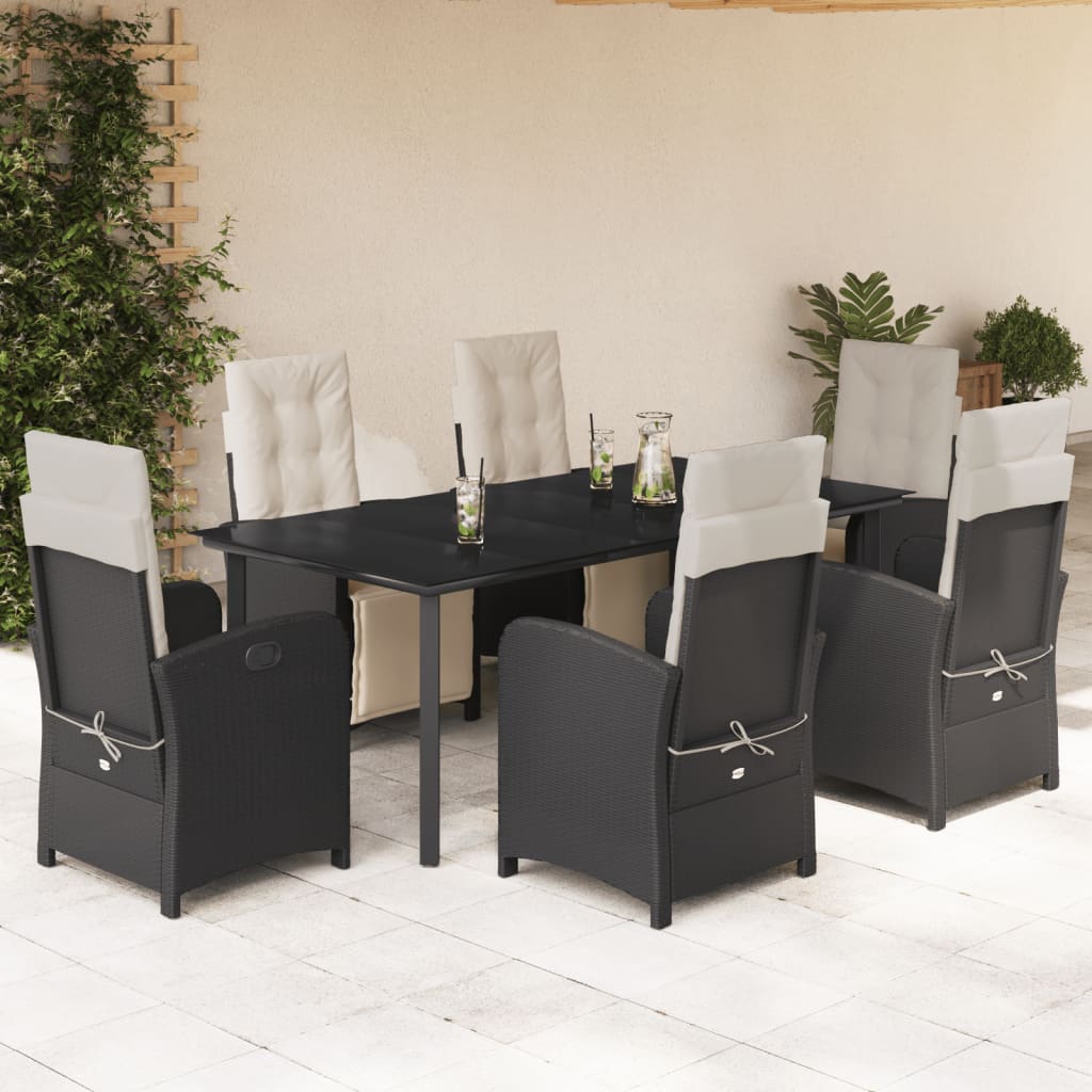 3-tlg. Bistro-Set mit Kissen Schwarz Poly Rattan