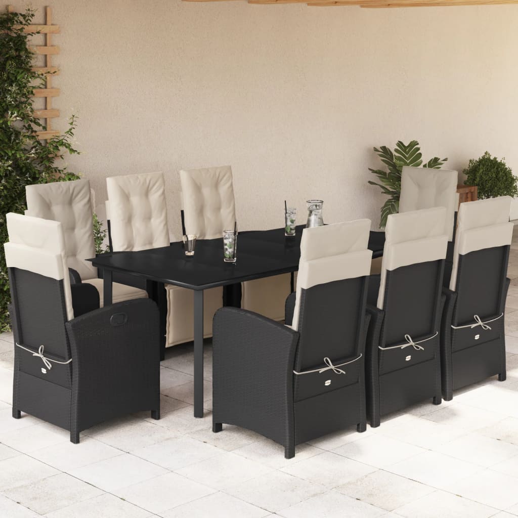 3-tlg. Bistro-Set mit Kissen Schwarz Poly Rattan