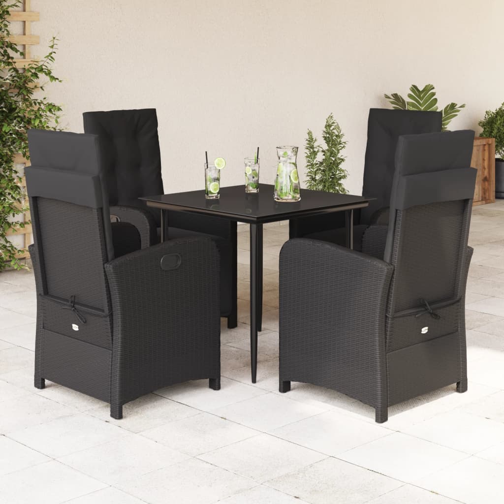3-tlg. Bistro-Set mit Kissen Schwarz Poly Rattan